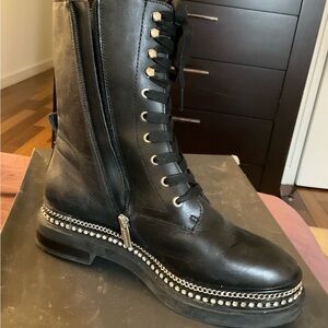 Vince Camuto Black Moto Boots with Silver Chain